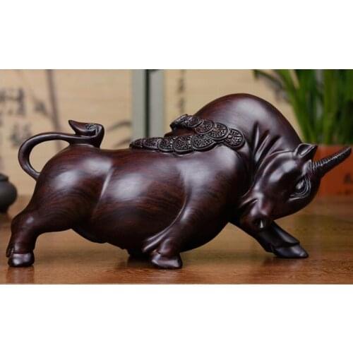 OX The cow bull An on-board Ebony Wood carving Black sandalwood carved furnishings bovine soaring rosewood Handmade sculpture