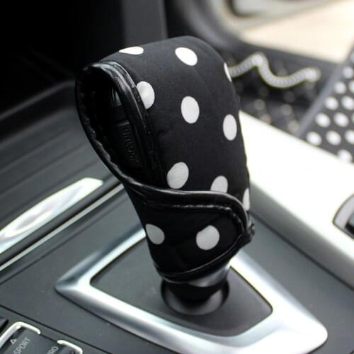 Cute Black White Polka Dot Car Gear Shifter Cover Handbrake Mirror Case Universal Car Interior Decoration Accessories for Girls