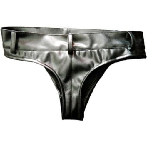 Black Fashionable Mens Soft Close-Fitting Board Shorts Sexy Men Triangular T-Crotch PU Imitation Leather Sexy Shorts Gay wear