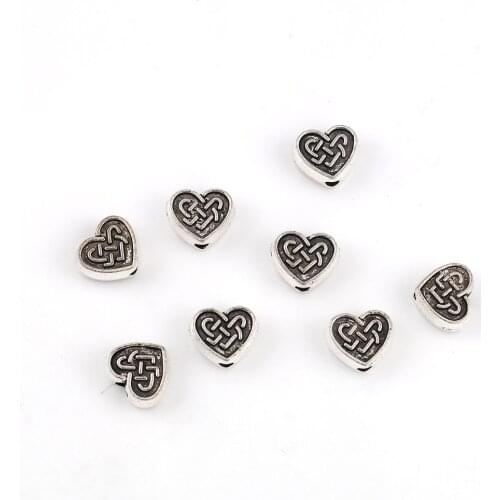 DoreenBeads Zinc Based Alloy Spacer Beads Heart Silver Color Carved 9mm( 3/8") x 8mm( 3/8"), Hole: Approx 2mm, 50 PCs