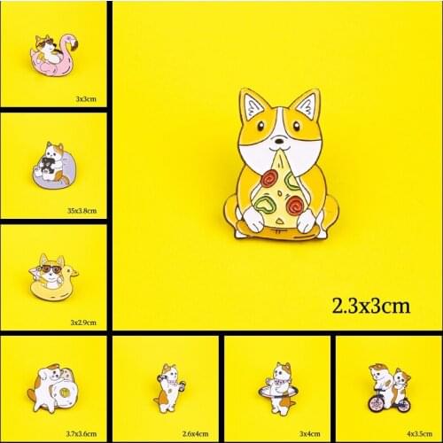 Akita puppies eating pizza Pins Cute Dog Enamel Pins Badge Lapel pins Cartoon Badge pins on Clothes Jacket Pins on kids clothes