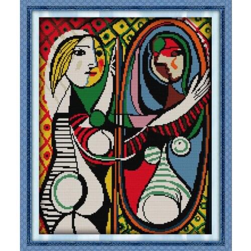 Picassos Mirror Girl Diy Painting Counted Printed on Canvas DMC 14CT11CT Cross Stitch Needlework Kits Embroidery Set Home Decor