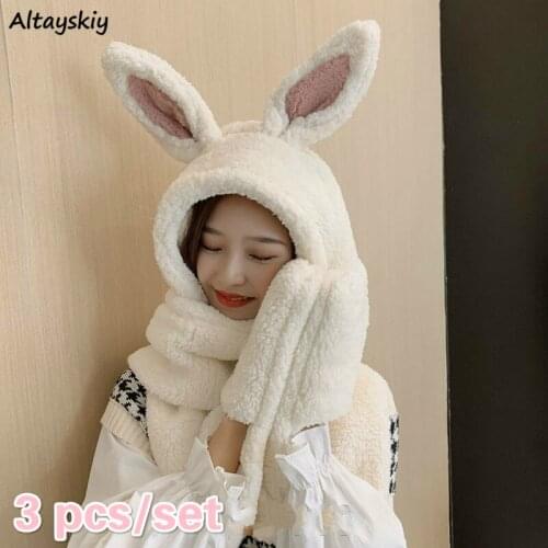 Scarf Hat Glove Sets Women Lovely Soft Winter Basic Preppy Outerwear Casual Thick Ladies Accessories Fashion Ulzzang Daily Chic