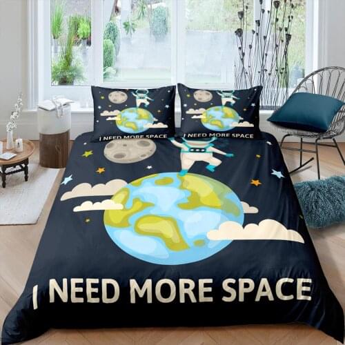 Cartoon Boys Bedding Set Astronau Earth Pattern Duvet Cover Set Children Birthday Gift AU/EU Single Students Bedclothes For Kids