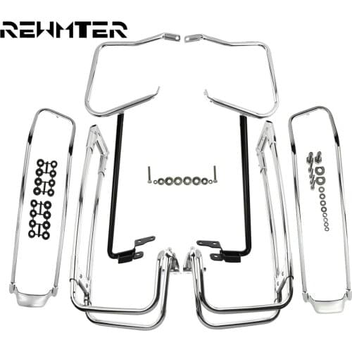 Motorcycle Steel Rear Saddlebag Guards&Saddlebag Bracket Guard W/ Support Bar&Saddlebag Lid Rail Guard For Harley Touring 14-18