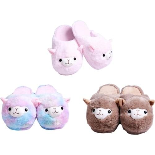 Stuffed Animal Alpaca Slippers | Cute Rainbow Llama Plush Slippers | Alpaca Plush Home Shoes | Fluffy Girls Slippers