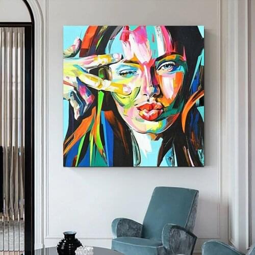 Francoise Nielly Palette knife Portrait Face Oil Painting Hand painted Character Figure Canvas Wall Art Picture For Living Room