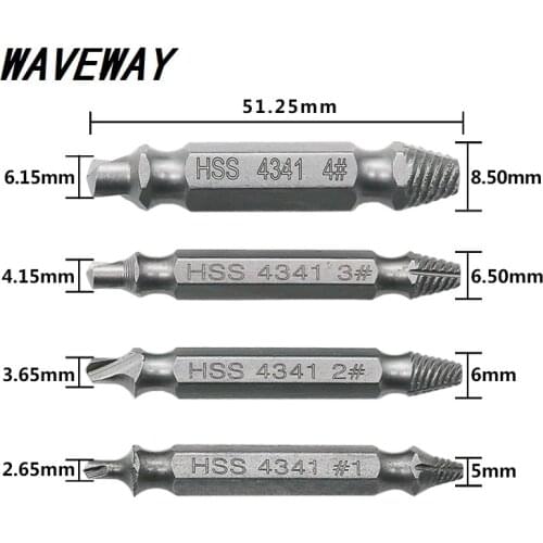4Pcs HSS 4341 Screw Extractor Drill Bits Guide Set Broken Damaged Bolt Remover Double Ended Damaged Screw Extractor