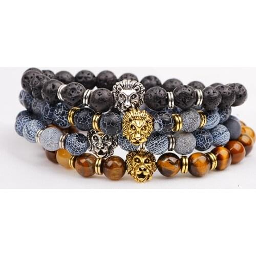 Natural Lava Stone Natural Gem Jewelry Beads Bracelet Adjustable Buddhist Buddha Prayer Beads Bracelet Bangle for Men Women