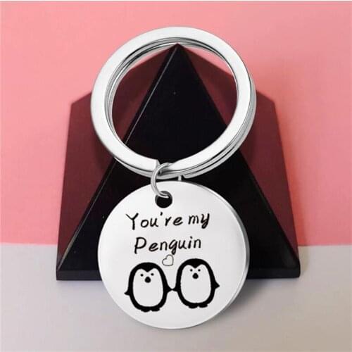 New Keychain For Man Woman Accessories Round Penguin Keychain Stainless Steel Jewelry Accessory Friend Gift