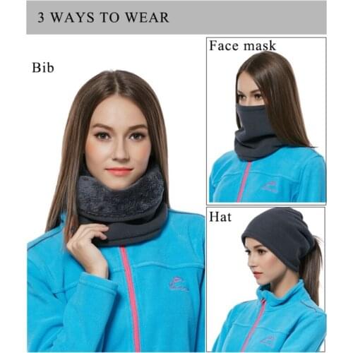 New Outdoor Fleece Bib Double Warm Collar Men Women 3 In 1 Ways multi-function Wig Scarf Sports Windproof Cap Hiking Climbing
