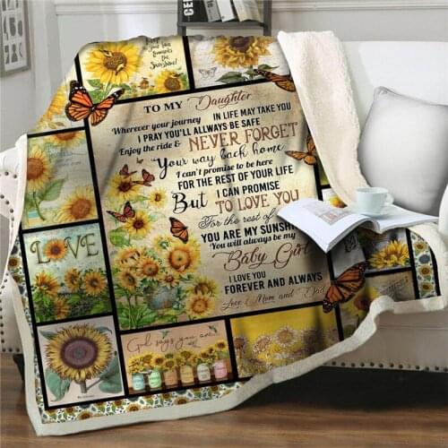 Wrap Blankets Sunflower Letter To My Daughter Message Blankets Thicken Soft Flannel Plush Fleece Blanket Bedspread Birthday Gift