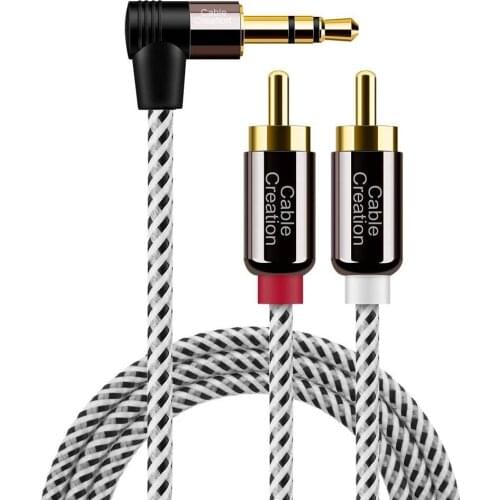 3.5mm to RCA Cable Angle Male to 2RCA Male Auxiliary Stereo Audio Y Splitter Gold-Plated for Smartphones,MP3,Tablets,Speakers