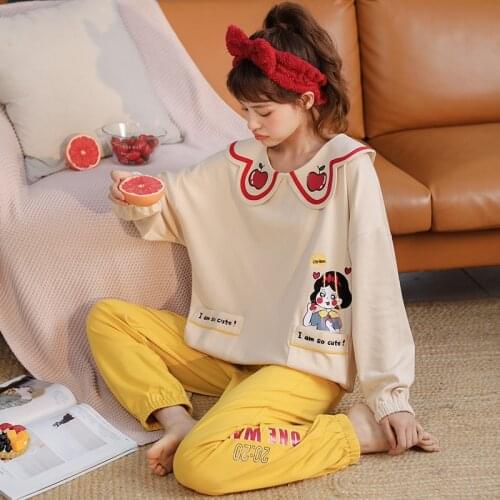 New Long-sleeved Trousers Women Pajamas Set Ladies Pajamas Suit Simple Style Long Nightwear Womens Home Service