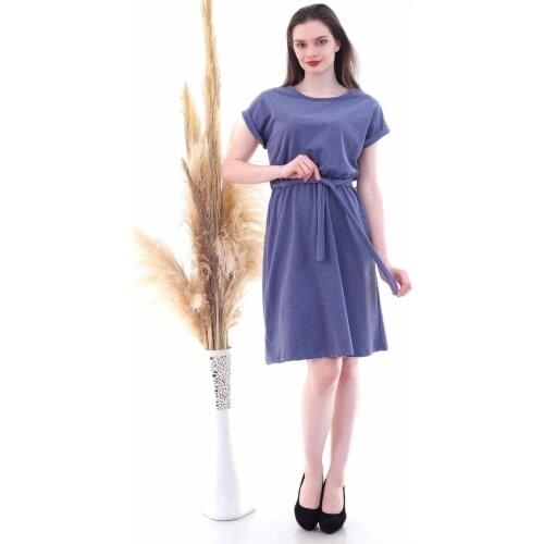 Dresses for womens 2021 Cotton Mood 9292931 Two Yarn Elastic Waist Bat Sleeve Womens Dress Indigo Cotton Mood