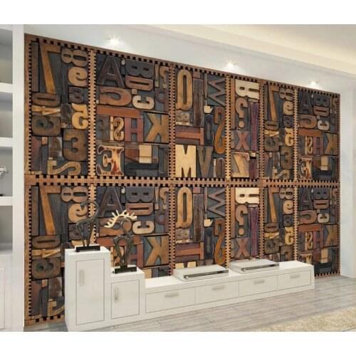 Custom Wallpaper Wood carving english alphabet 3D TV living room bedroom background wall decoration walls 3d wallpaper murals