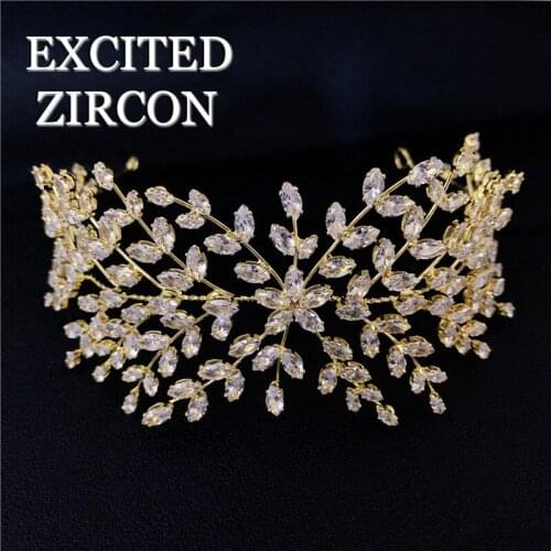 Gold five-pointed star leaf zircon crystal headdress headband noble and elegant fine jewelry head flower bridal wedding jewelry