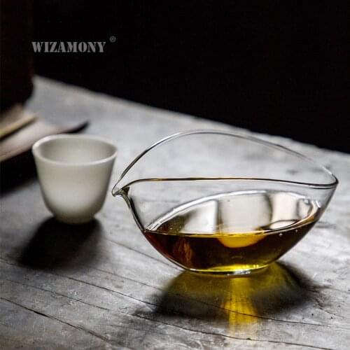 WIZAMONY Glass cup glass fair cup flat boat tea sea tea splitr thickened high boron silicon transparent tea set accessories