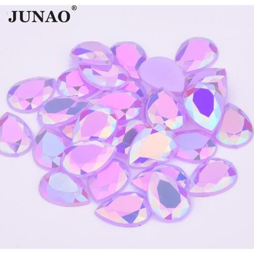 JUNAO 10*14mm 13*18mm Light Purple AB Teardrop Crystal Rhinestone Applique Flatback Non Hotfix Acrylic Stones Strass For Clothes