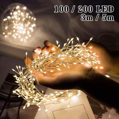 LED Christmas 8 Function Firecracker Light String Outdoor Branch Silver Wire Fairy Light Suitable for Party Christmas Decoration
