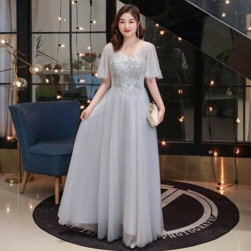 Evening Dresses Short Sleeves V-Neck A-line Floor-length Bling Women Party Dress Lace Elegant New Plus Size Formal Gowns D400