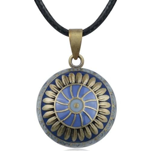 Eudora 20mm Vintage dark Blue sunflower Harmony Bola Ball Pendant Necklace with Sound Chime Ball Pregnancy Bola Necklace for Mom