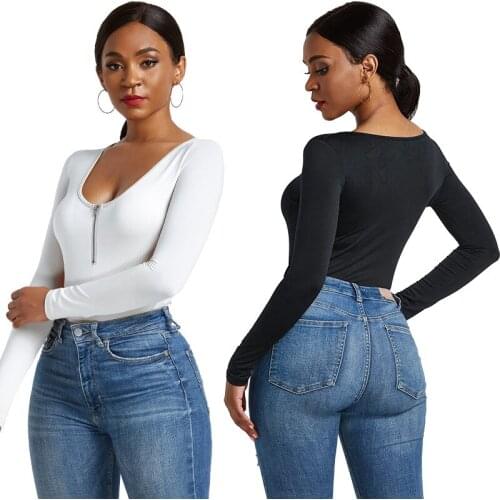 Womens Solid Long Sleeve Round Neck Sexy 10 Color 6 Size One Piece Bodysuit Adult Onesies Wholesale Jumpsuit Sexy Streetwear