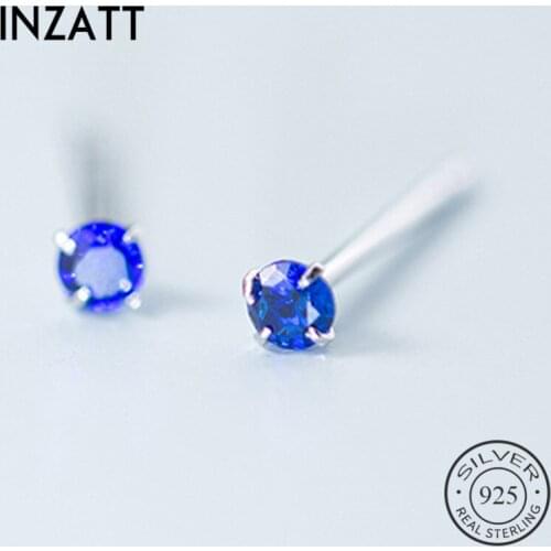 INZATT Real 925 Sterling Silver Blue Pink Zircon Stud Earrings For Fashion Women Cute Fine Jewelry 2019 Minimalist Accessories