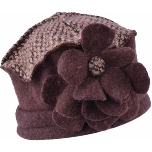 Ladies Mixed Wool Winter Beanie with Wool Flowers W10-2931