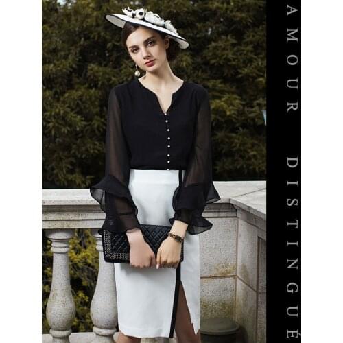 Women Suits Office Lady OL Two Pieces Set Elegant Blouse Tops and Midi Skirts 2020 Female Outfits Business Work Wear Clothes