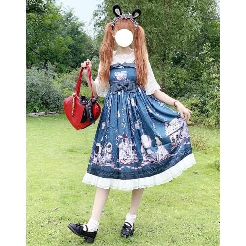 Gothic palace sweet princess lolita dress vintage lace bowknot high waist printing victorian dress kawaii girl gothic lolita jsk