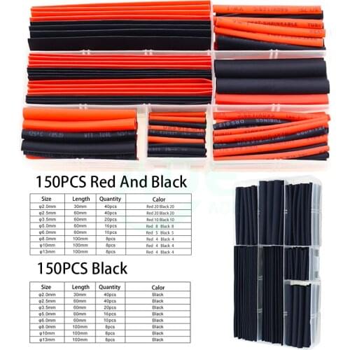 150 PCS Black And Red 2:1 Assortment Heat Shrink Tubing Tube Car Cable Sleeving Wrap Wire Kit