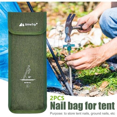 2Pcs Outdoor Camping Tent Pegs Bag Oxford Cloth Hammer Wind Rope Storage Pouch Travelling Hiking Tent Accessories