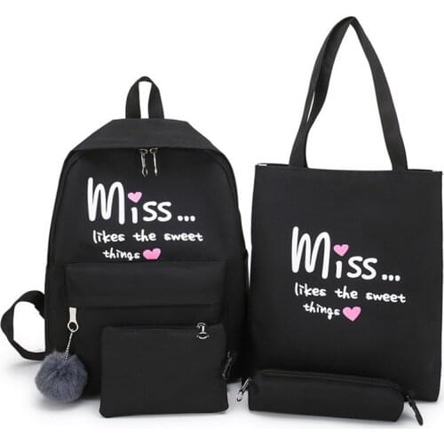 4 Pcs/set Girl School Bag For Teenager Solid Backpack College School bag Women High Student Bag Backpack Dropshipping