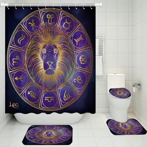 4 Pieces Curtains Lion Animal Shower Curtain Purple For Bathroom Bath Sets 3D Printing Black Background Bathroom Curtain Decor