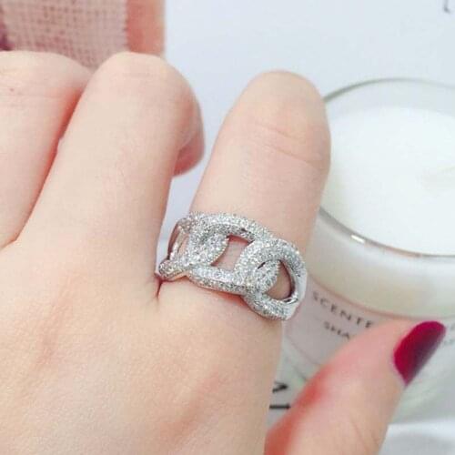 60% Silver Rings for Women Cubic Zircon Punk Rock Round Hoop 925 Sterling Silver Female Wide Finger Ring Adjustable Bague Gift