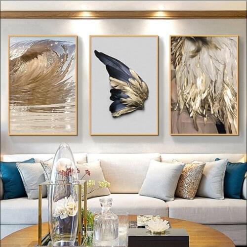 Abstract Painting Poster Gold Element Canvas Painting Decorative Wall Mural Feather Modern Aesthetics Family Gift 50x70cm Print