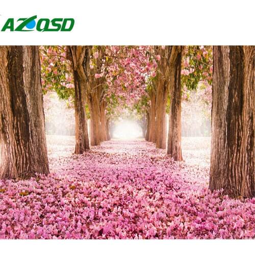 AZQSD Coloring By Numbers Tree Kits Drawing Canvas HandPainted Pictures Oil Painting By Numbers Forest Frameless Home Decor