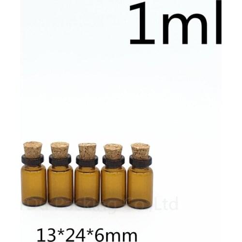 Free shipping 200pcs/LOT diameter 13mm small Wishing amber Glass Bottle with Cork , 1ml brown Glass Vials Display Bottle