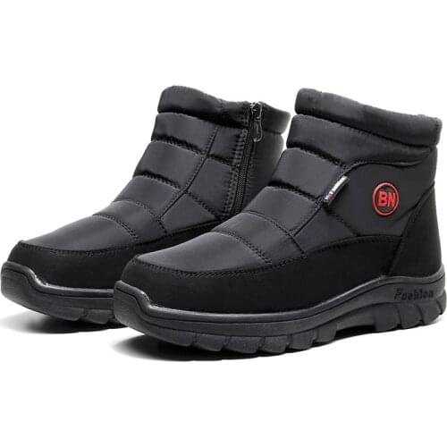 Winter Thick Snow Boots Mens Cotton Shoes Non-slip Sole Waterproof Upper Middle-aged Walking Shoes With Zipper Large Size