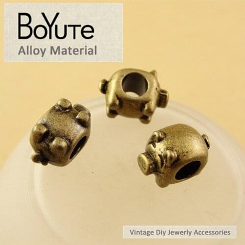 BoYuTe (50 Pieces/Lot) 13*7*8MM Antique Bronze Plated Zinc Alloy Vintage Pig Bead Big Hole Diy Beads for Jewelry Making Findings