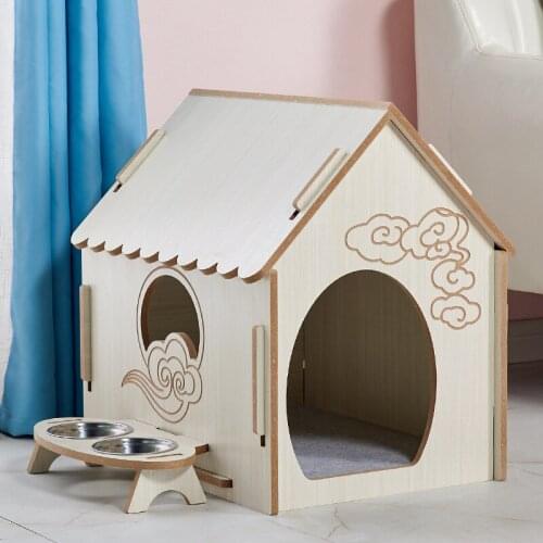 Wooden Cat House Small and Medium-sized Pet Dog House Cat Hammock Summer and Winter Cat Litter Mat Bed House Cat Litter