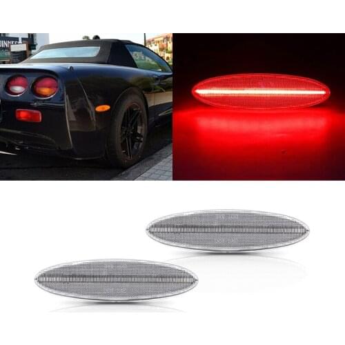 For Chevrolet Corvette C5 1997-2004 2PCs Clear Lens Red Led Side Marker Lights Auto Turn Signal Indicator