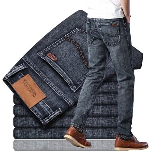 Sulee Top Brand Autumn Elastic Cotton Stretch Jeans Pants Slim Fit Denim Trousers Mens Brand Fashion Wear and wash