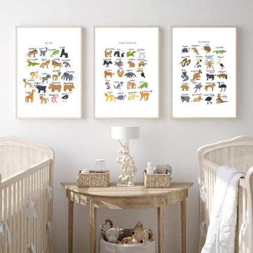 Elegant Animals Lettering Poster Scandinavian Style Canvas Print Wall Art Painting Nursery Picture Kids Room Decoration