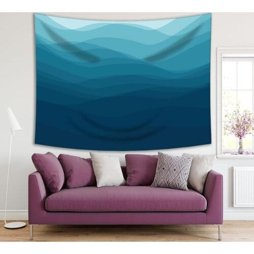 Tapestry Waves Ocean Sea Nature Theme Abstract Artwork Blue Navy Colors Decorative Monochrome Art Printed
