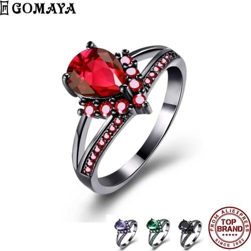 GOMAYA Classical Elegance Women Rings Romantic Water Drop Shape Zircon Ring Valentines Day Gift For Girlfriend Fashion Jewelry