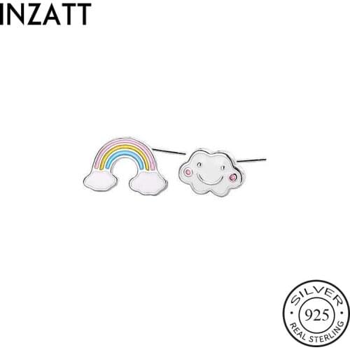 INZATT Real 925 Sterling Silver Enamel cloud Stud Earrings For Fashion Woman Party Asymmetry Fine Jewelry 2020 Cute Accessories