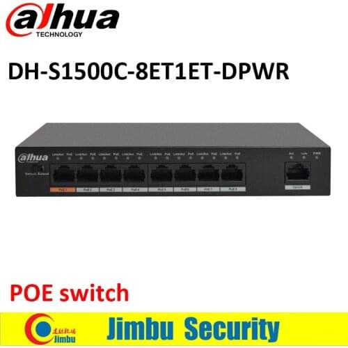 Dahua 8 ports POE switch S1500C-8ET1ET-DPWR IEEE802.3af IEEE802.3at Hi-PoE 1*10/100Mbps 8*10/100 Mbps DH-S1500C-8ET1ET-DPWR