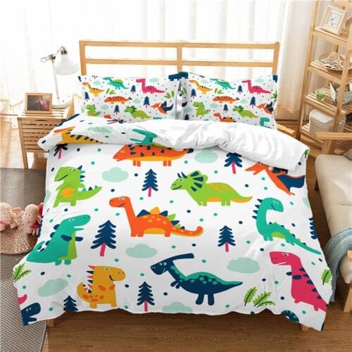 Cartoon Twin size bedding set Kids Comforter duvet cover set with pillowcases 3d dinosaur bed linen textile bedclothes